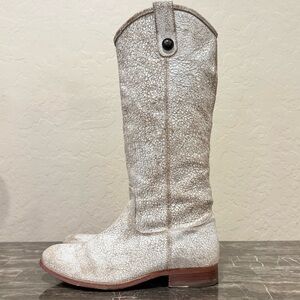 Frye Melissa Button White Leather Western Riding Boots